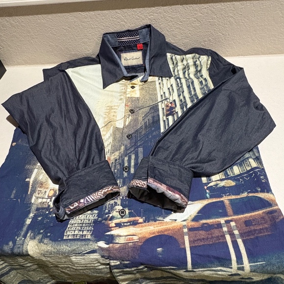 Robert Graham Men Long Sleeve Button Shirt Sz L Art Flip Cuff Party City Graphic - Picture 7 of 15